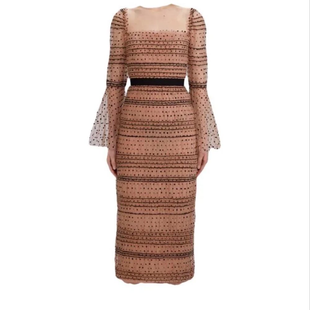 LA Wildfire Relief Fund! Self-Portrait Polka Dot Ruched Dress with bell sleeves